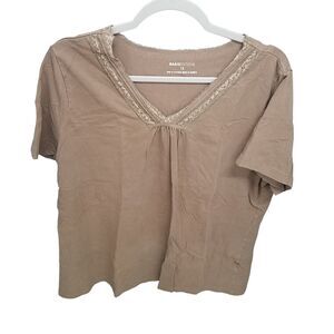 Basic Editions Womens Sz 1X Brown Solid Short Sleeve Blouse